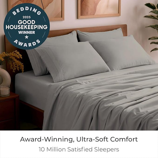 Mellanni Full Sheet Set - 6-Piece Iconic Collection Bedding, (Including 4 Pillowcases), 21-Inch Extra Deep Pocket, Easy Care, Ultra Soft, Cooling Sheets, Brushed Microfiber - Taupe