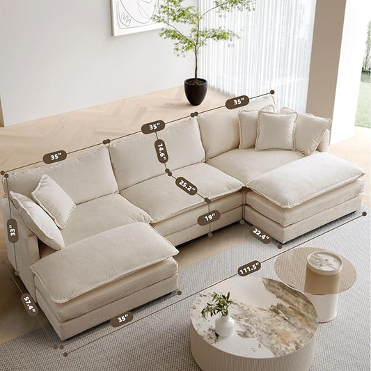 SoarFlash Chenille Sectional Sofa Ottoman,Light Coffee