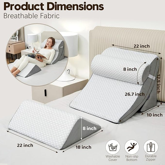 4pcs Wedge Pillow Set for After Surgery,Bed Wedge Pillows for Sleeping,Post Surgery Recovery, 45 Degree Wedge Pillow for Acid Reflux Relief and Anti-snoring,