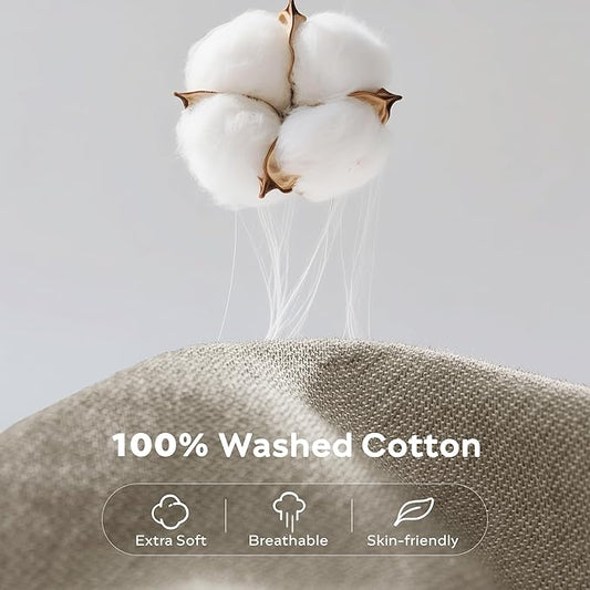 JELLYMONI Washed Cotton Duvet Cover Set Twin Size, Taupe - Super Soft & Breathable Bedding Comforter Cover with Zipper, for Modern Home, Guest Room, and Everyday Use,1 Duvet Cover & 1 Pillowcase
