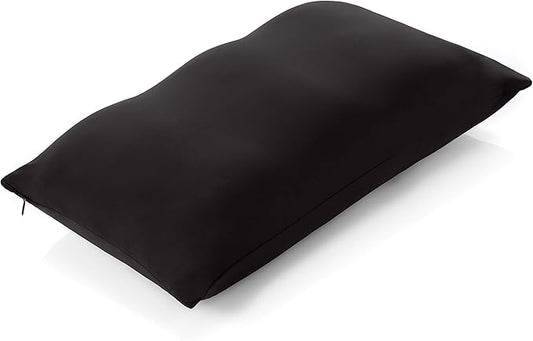 PILLOWY Premium Microbead Bed Pillow, Small Extra Fluffy But Supportive - Ultra Comfortable Sleep with Silk Like Anti Aging Cover 85% Spandex/ 15% Nylon Breathable, Cooling Matte Black
