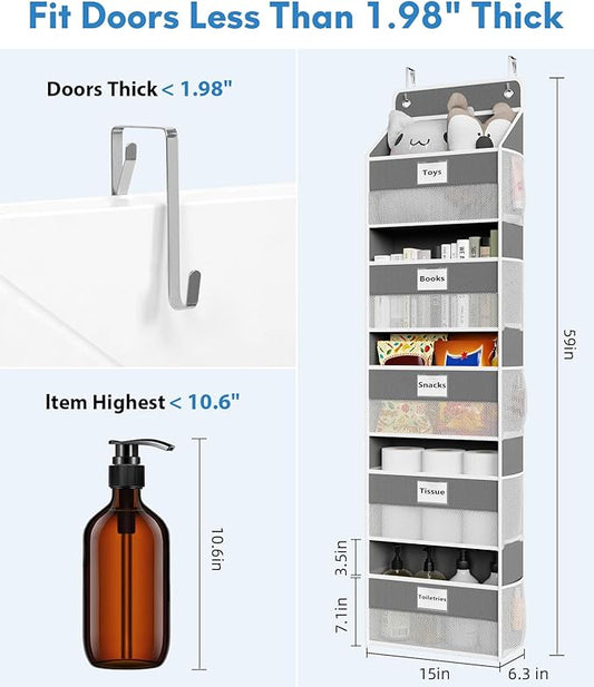 Over The Door Organizer Hanging, 5 Shelf Behind The Doors Storage, Pantry Door Organizer, Closet Organizers for Bedroom and Nursery (Dark Grey)