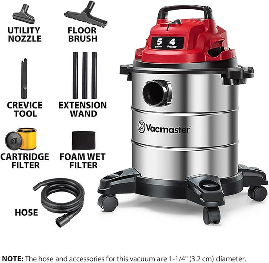 Vacmaster 5-Gallon* 4 Peak HP Stainless Steel Wet/Dry Vacuum – VOC508S 1101