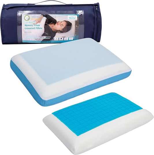 Comfyt Cervical Pillow Cooling Orthopedic Memory Foam Pillows for Back Stomach Side Sleeper - Sleeping Travel Neck Gusseted Bed Pillow Gel Layer Provides Coolness Removable Washable Cover