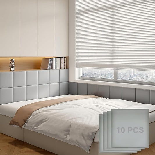 Yutianli 3D Anti-Collision Wall Padding for Kids Peel and Stick Headboard Wall Panels Pack of 10 Sized 11.8"x 11.8" Grey Self-Adhesive Panels for Playroom Bedroom Upholstered Wall