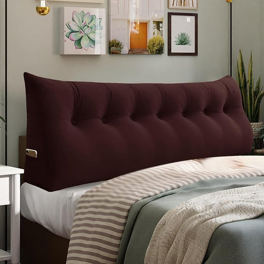 Bed Wedge Headboard Pillow - College Dorm Reading Pillow Back Support While Sitting in Bed - Ergonomic Lumbar Pillow Body Positioning Bed Pillow - Velvet Maroon 76IN