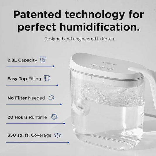 Carepod Mini 21P Ultrasonic Cool Mist Humidifier Whisper-Quiet Filter-Free Easy Clean - Only 3 Washable Parts to Clean, Auto Shut-off, 0.74gal 2.8l Tank, Nursery, Baby, Kids Bedrooms