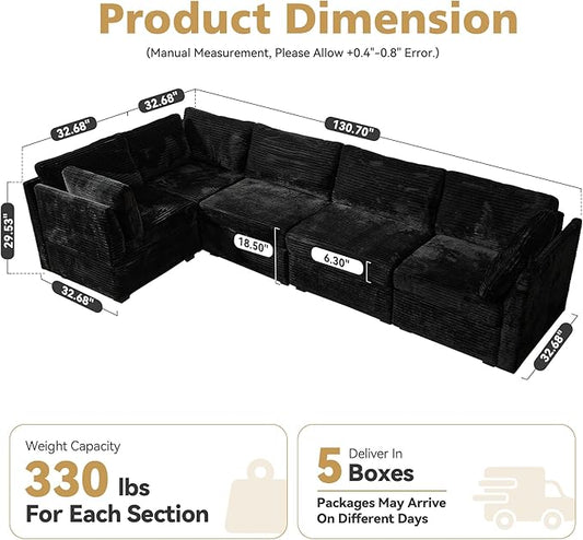Modular Sectional Sofa,5 Pieces Sectional Couches for Living Room,131X65 L Shaped Cloud Couch with Oversized Convertible Modular Couch for Living Room