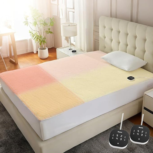 Bwarm Multizone Heated Mattress Pad King, Electric Mattress Pad Sherpa Fleece Bed Warmer with 9 Heat Settings, 1-12 Hours Auto Off Deep Pocket, Machine Washable, Wave White King 78" x 80"