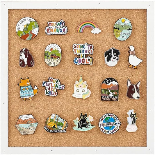 BENECREAT Pin Board Square Cork Board with White Frame, 0.8inch Thick Wall Mounted Cork Board for Brooch Pin Storage, Office Home Festival Wedding Decor, 7.8x7.8inch