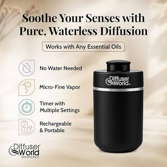 600 Sq Ft Waterless Diffuser for Essential Oils, Aroma Express Black Portable Aroma Atomizer for Room Fragrance, Home Scent Machine, Air Aromatherapy