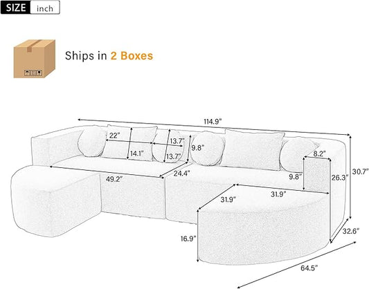 Free-Combined Modular Sectional with Curved Design & Deep Seating – Reconfigurable Sofa Bed