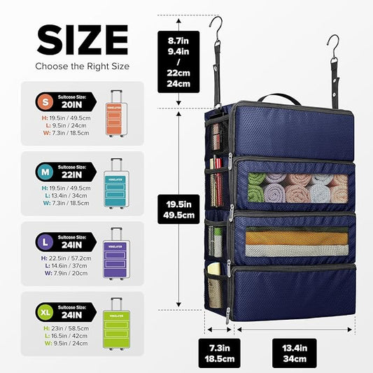 Suitcase Organizer, Travel Luggage Organizer Hanging Shelves Packing Cube Closet/Collapsible Portable Travel Organizer for Carry-on