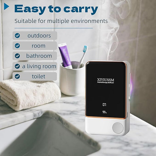 Waterless Essential Oil Diffuser for Home & Office Cordless Battery Operated Aroma Diffuser with 7 Mist Levels, Ultrasonic Air Freshener for Large Rooms Bedroom Bathroom Car Small & Portable