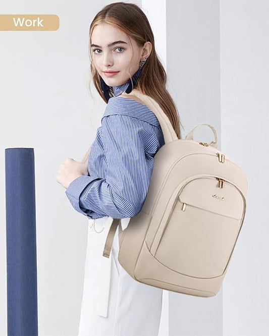 LOVEVOOK 17.3 Inch Laptop Backpack for Women - Work/Business Computer Backpack Purse, Large Capacity Casual Daypack, Travel Bag for Lawyer, Doctor, Teacher, Light Beige