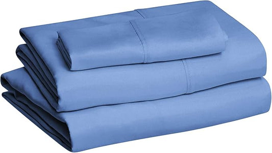 Amazon Basics Lightweight Super Soft Easy Care Wrinkle Free Microfiber 3 Piece Bed Sheet Set with 14-Inch Deep Pockets, Twin, Dutch Blue, Solid, Kids, Men & Women Bedding (Pack of 4) AmazonBasics
