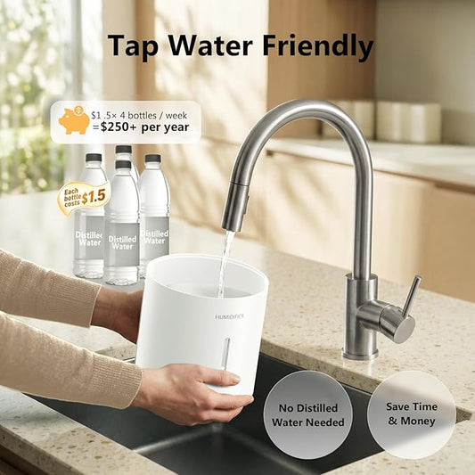 3L Mist-Free Evaporative Humidifier for Bedroom, Top Fill Humidifier Work with Tap Water, Touch Control,USB Powered, Sleep Mode, Night Light,1–8H Timer, Easy-Clean Design for Home Office