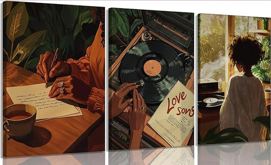 XLYFVLGF 3Pcs Black Women Canvas Wall Art African American Pictures Wall Decor Black Girl Painting Fashion Abstract Prints for Bedroom Bathroom Living Room Home Decoration 12x16in