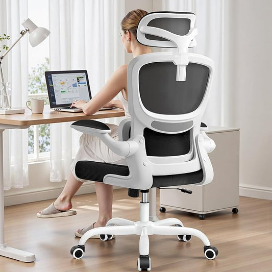High Back Ergonomic Office Chair, Breathable Mesh Desk Chair with Lumbar Support, Adjustable Headrest, Flip-up Armrests, Computer Gaming Chair