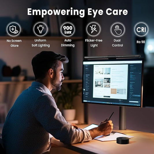 Quntis Computer Monitor Lamp, Screen Monitor Light Bar for Eye Caring, USB Reading LED Task Lamp with Auto-Dimming, Dimmable Light Bar, Touch Control, No Glare Space Saving Home Office Desk Lamps