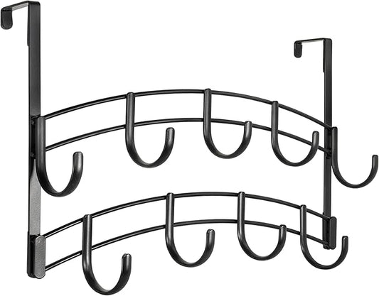LYNK Professional® Home™ Over Door Hooks Rack - 9 Hook Over Door Hanger - Over Door Towel Rack - Hanging Towels or Clothes - Bathroom, Bedroom or Laundry Room - Lifetime Ltd. Warranty - Black