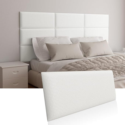 Upholstered Wall-Mounted Headboard, Acoustic Panel, Peel and Stick Padding, Beige Dorm Towel Fabric, 4-Pack