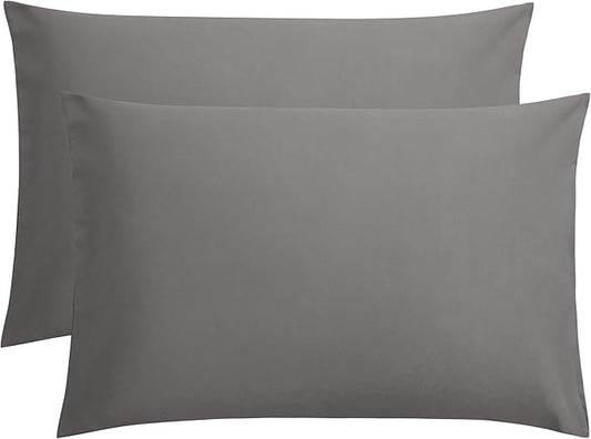 FLXXIE 2 Pack Microfiber Queen Pillow Cases, 1800 Super Soft Pillowcases with Envelope Closure, Wrinkle, Fade and Stain Resistant Pillow Covers, 20x30, Dark Grey