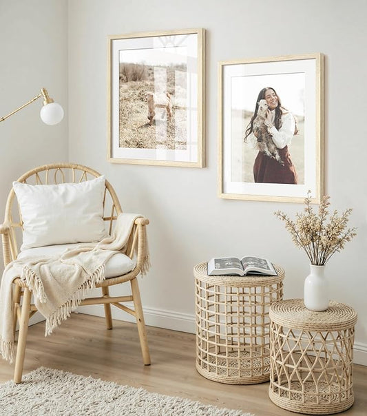 20x24 Picture Frame with Mat for 16x20 Set of 3, Natural Wood Grain 20x24 Frame for Wall Mounting (3 Pack, Natural)