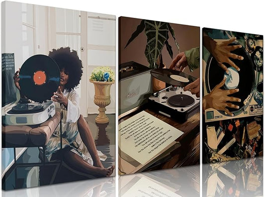 Black Girl Wall Art Set of 3, African American Wall Canvas Decor Paintings,boho Trendy Black Woman Posters Prints Pictures for Bathroom Bedroom Living Room Home Decor Framed 12x16 Inch Framed