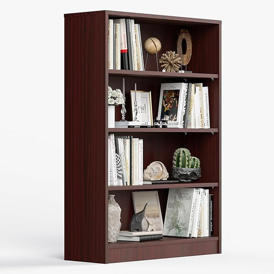 Farini 4 Shelf boockase Display Bookcase Freestanding Wooden Bookshelves for Home Office Living Room,48 Inch Height,Mahogany