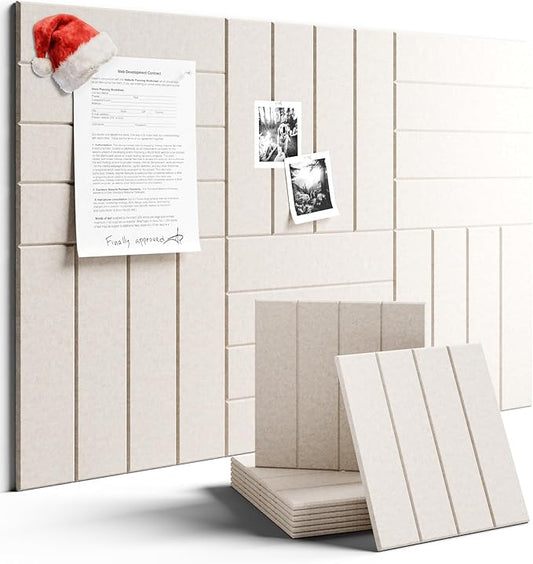 Felt Bulletin Board Tiles Large 36" x 24" Cork Board Alternative-6 Pack with 40 Adhesive Tabs, Thick Slat Wall Panels for Office Decor, Push Pin Board Wall Organizer Alternative - Oatmeal