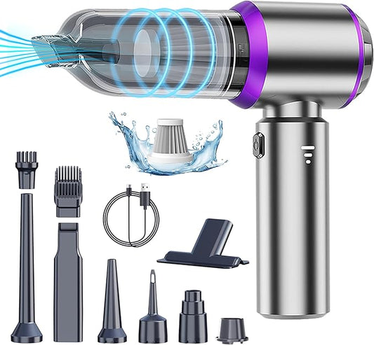 Handheld Car Vacuum Portable Cordless, 22000PA Mini Vacuum Cleaner & Air Duster, 5-in-1 High Power Suction Hand Held Vacuum Rechargeable Brushless Motor Vacuums for Car Home Office Pet, Purple