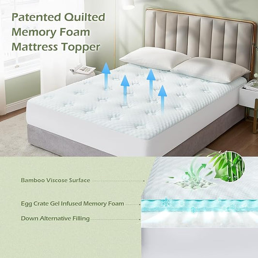 Hansleep King Mattress Topper Viscose Derived from Bamboo, Memory Foam Pillow Top Mattress Topper King with Deep Pocket, Breathable Mattress Pad for Back Pain Relief, 78" x 80", White