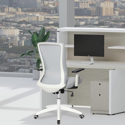 Heavy Duty Big and Tall Office Chair 400lb for Heavy People, Ergonomic Wide Desk Chair White Mesh Office Chair with Lumbar Support, Adjustable Height and Armrests