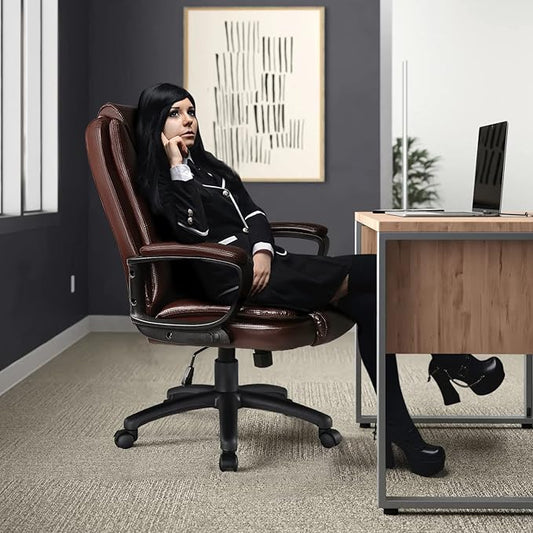 OFIKA Home Office Chair, 400LBS Big and Tall Chair Heavy Duty Design, Ergonomic High Back Cushion Lumbar Back Support, Computer Desk Chair, Adjustable Executive Leather Chair with Armrest