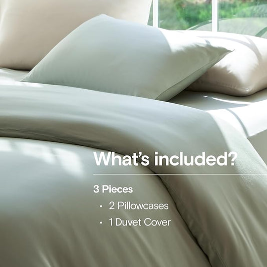 DOZ Duvet Cover Set, 100% Viscose derived from Bamboo, Organically Grown, Buttery Soft, Cooling Duvet Covers, High GSM, 1 Duvet Cover and 2 Pillowcases, 90"x90" (Sage, Full/Queen)