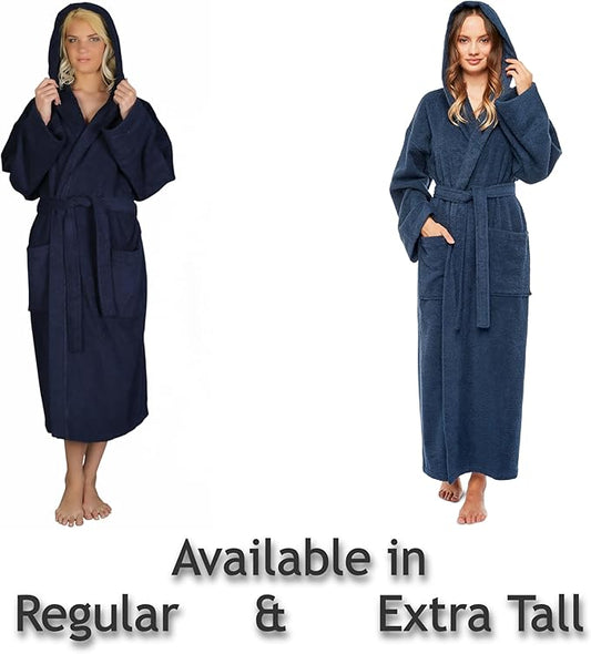 Arus Women's Hooded Classic Bathrobe Turkish Cotton Robe with Full Length Options