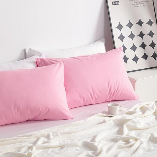 NTBAY King Cotton Pillowcases - Envelope Closure 20x36 Pillowcases Set of 2, Breathable and Soft Bed Pillow Cases, Pink