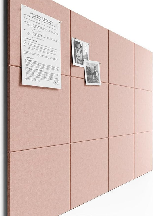Bumusty Large Cork Board 47"x35" Alternative - 12 Pack Felt Wall Tiles with 70 Safe Removable Adhesive Tabs, 30 Pushpins, Cork Boards for Walls Pin Board Bulletin Board Office Decor (Pink)