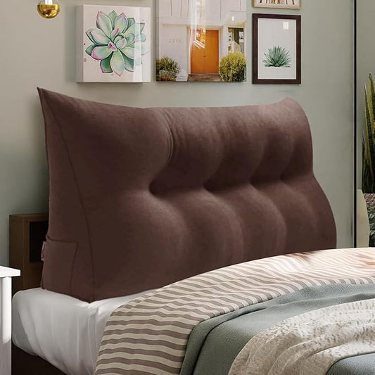WOWMAX 85% Linen 15% Cotton Blend Headboard Pillow – Twin Size Reading Wedge Backrest for Bed, Handmade Firm Support Bolster Cushion with Removable Cover, Premium Bed Rest Pillow, Brown