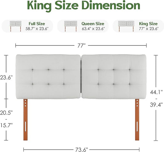 Tufted Upholstered King Headboard, Adjustable Height King Size Headboard Only from 39”to 44” with Durable Solid Wood Legs, Modern Button Diamond Fabric Head Board with Width Adapters, Beige