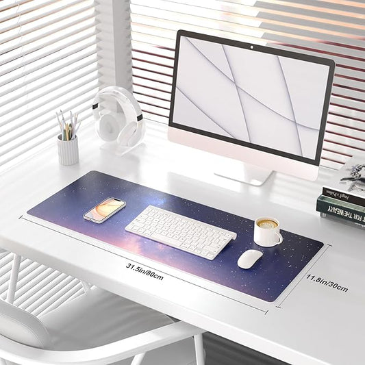 QIYI Desk Pad, Galaxy PU Leather Desk Blotter Protector, Waterproof Computer Desk Mat, Keyboard Mouse Pads, Non Slip Base Home & Office Accessories, Extended Large Size 31.5" x 11.8" - Starry Sky