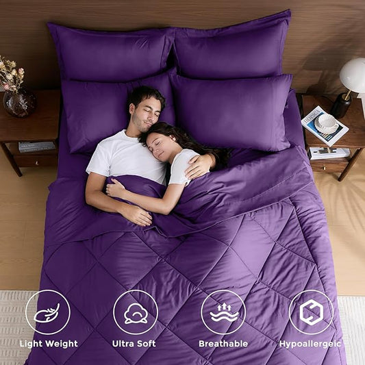 HEVUMYI Purple Full Comforter Set - 7-Piece All Season Bed in a Bag Full, Ultra Soft Bedding Set with Comforter, Flat Sheet, Fitted Sheet, Pillowcases, Pillow Shams