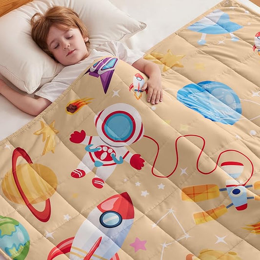 anfie Weighted Blanket Kids(36"x48" 5lbs) Weighted Blanket Cooling Blanket for Sleeping,Throw Size Breathable Blanket with Premium Glass Bead(Beige Aerospace)