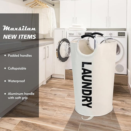 125L X-Large Laundry Basket, Freestanding Tall Clothes Hamper, Collapsible Laundry Bag, Beige