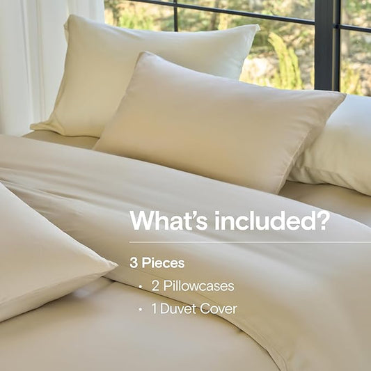 DOZ Duvet Cover Set, 100% Viscose derived from Bamboo, Organically Grown, Buttery Soft, Cooling Duvet Covers, High GSM, 1 Duvet Cover and 2 Pillowcases, 90"x90" (Sand, Full/Queen)