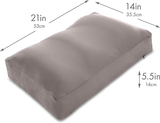 PILLOWY Cover Only for Premium Microbead Bed Pillow, Medium Extra Smooth - Ultra Comfortable Sleep with Silk Like Anti Aging Cover 85% Spandex/ 15% Nylon Breathable, Cooling Stone Grey
