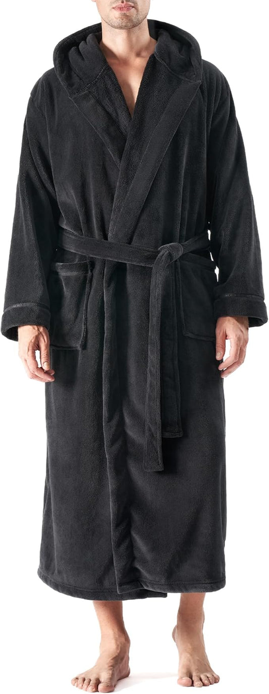 DAVID ARCHY Men's Hooded Robe Soft Coral Fleece Microfiber Bathrobe