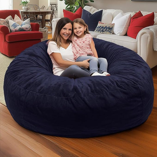 Ultimate Sack 6000 6-Foot Bean Bag Chair, Navy Fur Cover – Oversized Foam Lounger, Floor Seat, Small Sofa, or Couch Bed for Living Area, Gaming Room, or Reading Lounge