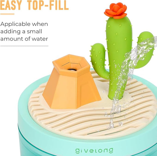 Cactus Mini Humidifier, Cute Desktop Humidifiers for Bedroom, 320ml Portable Small Cool Mist Humidification, USB Powered, Auto Shut-Off, Perfect for Home, Office & Indoor Plants